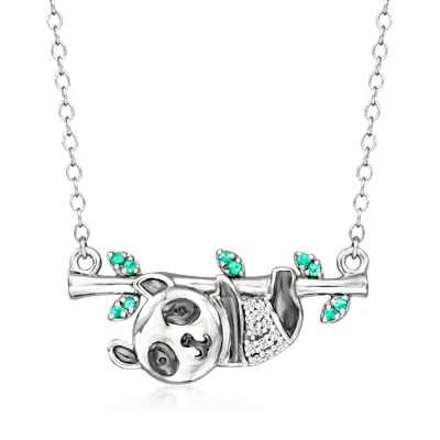 Ross-simons Diamond And Emerald Panda Necklace In Sterling Silver In Multi