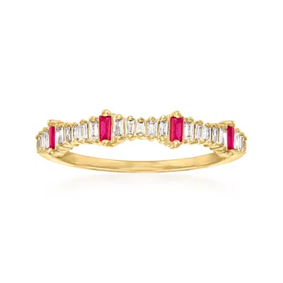 Ross-simons Diamond And . Ruby Stackable Ring In 14kt Yellow Gold In Red