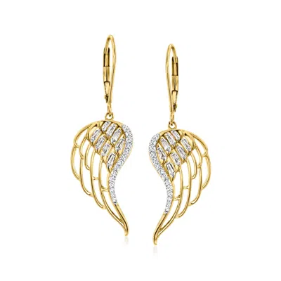 Ross-simons Diamond Angel Wing Drop Earrings In 18kt Gold Over Sterling In White
