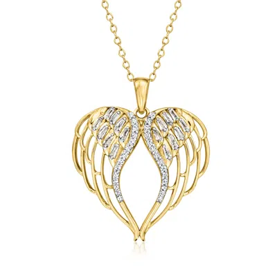 Ross-simons Diamond Angel Wings Pendant Necklace In 18kt Gold Over Sterling In Multi