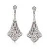 Ross-simons Diamond Art Deco-style Drop Earrings In Sterling Silver In White