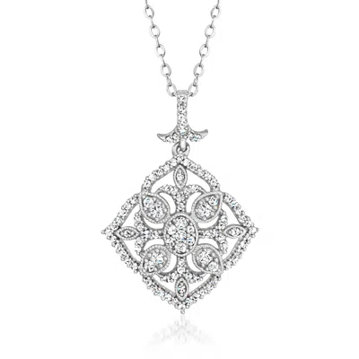 Ross-simons Diamond Art Deco-style Pendant Necklace In 14kt White Gold