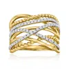 Ross-simons Diamond Beaded Highway Ring In 14kt Yellow Gold In White