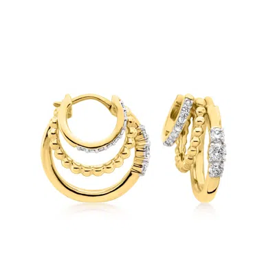 Ross-simons Diamond Beaded Triple-hoop Earrings In 18kt Gold Over Sterling In Brown