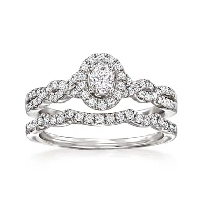 Ross-simons Diamond Bridal Set: Engagement And Wedding Rings In 14kt White Gold In Silver