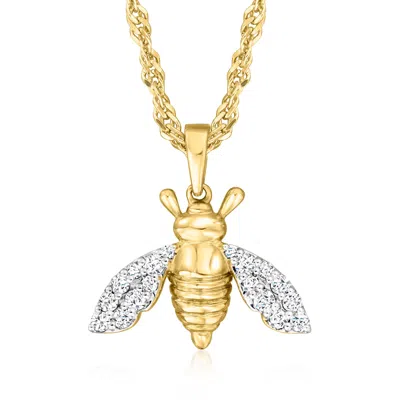 Ross-simons Diamond Bumblebee Adjustable Pendant Necklace In 18kt Gold Over Sterling In White