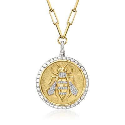 Ross-simons Diamond Bumblebee Medallion Paper Clip Link Necklace In 2-tone Sterling Silver In Multi