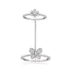 Ross-simons Diamond Butterfly Double Ring In Sterling Silver In White