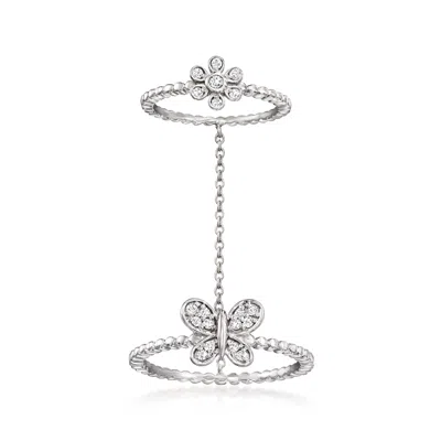 Ross-simons Diamond Butterfly Double Ring In Sterling Silver In White