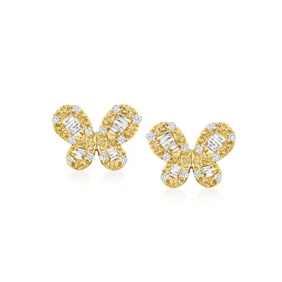 Ross-simons Diamond Butterfly Earrings In 14kt Yellow Gold In Multi