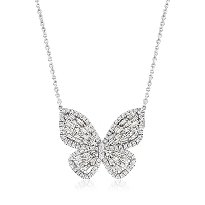 Ross-simons Diamond Butterfly Necklace In Sterling Silver In Metallic