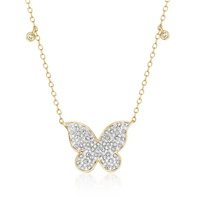 Ross-simons Diamond Butterfly Station Necklace In 14kt Yellow Gold