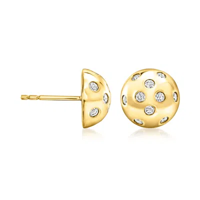 Ross-simons Diamond Button Earrings In 18kt Gold Over Sterling In Brown