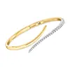 Ross-simons Diamond Bypass Bangle Bracelet In Sterling Silver And 18kt Gold Over Sterling In Gold