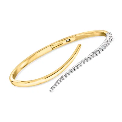 Ross-simons Diamond Bypass Bangle Bracelet In Sterling Silver And 18kt Gold Over Sterling