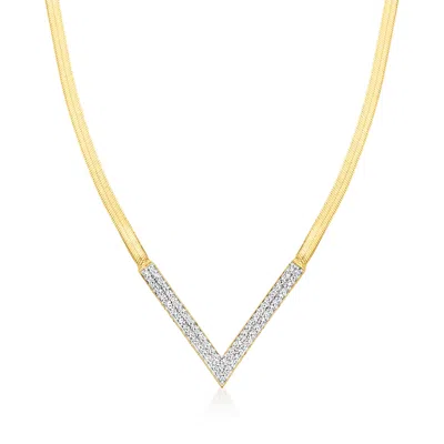 Ross-simons Diamond Chevron Herringbone Necklace In 18kt Gold Over Sterling In Multi