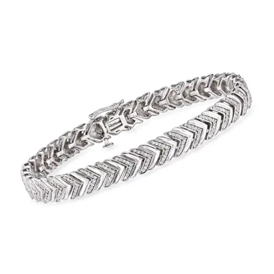 Ross-simons Diamond Chevron-link Bracelet In Sterling Silver In Burgundy