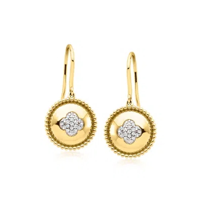 Ross-simons Diamond Clover Drop Earrings In 18kt Yellow Gold In Multi
