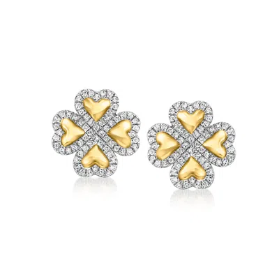 Ross-simons Diamond Clover Earrings In 18kt Gold Over Sterling In Multi