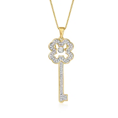Ross-simons Diamond Clover Key Pendant Necklace In 18kt Gold Over Sterling