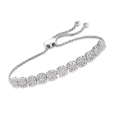 Ross-simons Diamond Cluster Bolo Bracelet In Sterling Silver In White