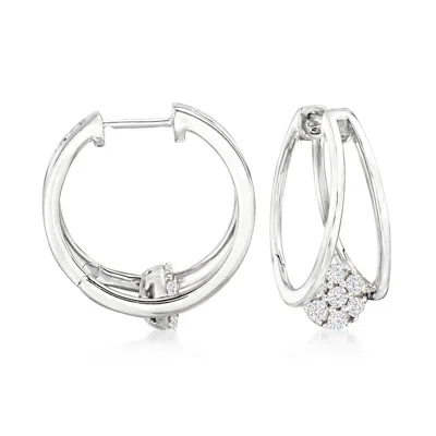 Ross-simons Diamond Cluster Double-hoop Earrings In Sterling Silver In White