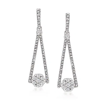 Ross-simons Diamond Cluster Drop Earrings In Sterling Silver In White