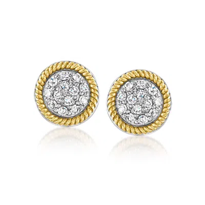 Ross-simons Diamond Cluster Earrings In Sterling Silver And 14kt Yellow Gold
