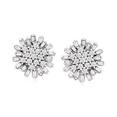 Ross-simons Diamond Cluster Earrings In Sterling Silver In White