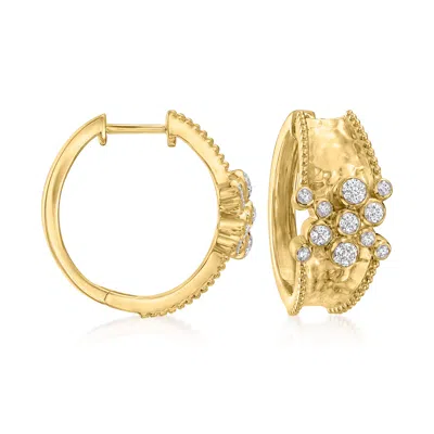 Ross-simons Diamond Cluster Hammered Hoop Earrings In 18kt Gold Over Sterling In White