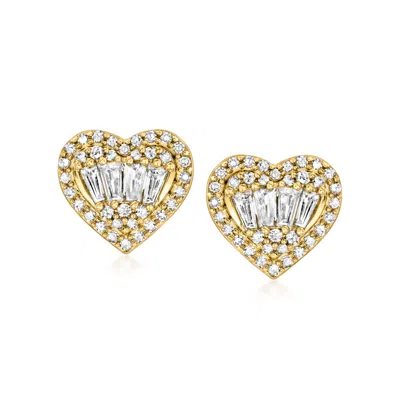 Ross-simons Diamond Cluster Heart Earrings In 14kt Yellow Gold In Multi