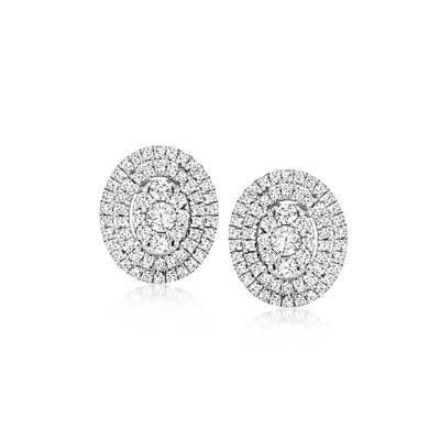 Ross-simons Diamond Cluster Oval Earrings In 14kt White Gold In Metallic