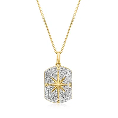 Ross-simons Diamond Compass Dog Tag Pendant Necklace In 18kt Gold Over Sterling In Multi