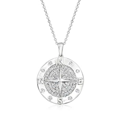 Ross-simons Diamond Compass Pendant Necklace In Sterling Silver In Multi
