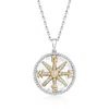 Ross-simons Diamond Compass Pendant Necklace In Sterling Silver With 18kt Gold Over Sterling In Multi
