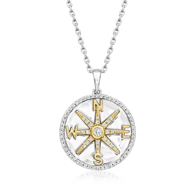 Ross-simons Diamond Compass Pendant Necklace In Sterling Silver With 18kt Gold Over Sterling In Multi