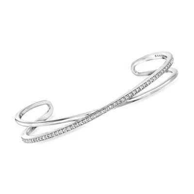 Ross-simons Diamond Crisscross Cuff Bracelet In Sterling Silver In Metallic