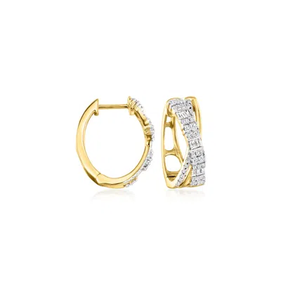 Ross-simons Diamond Crisscross Hoop Earrings In 14kt Yellow Gold