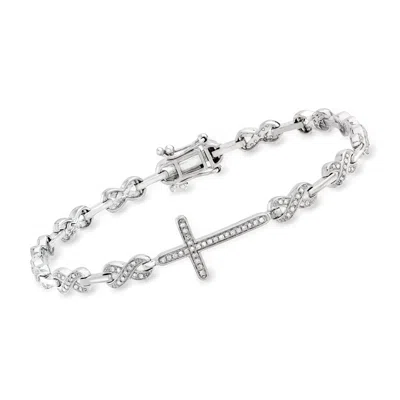 Ross-simons Diamond Cross And Infinity Symbol Link Bracelet In Sterling Silver In Multi