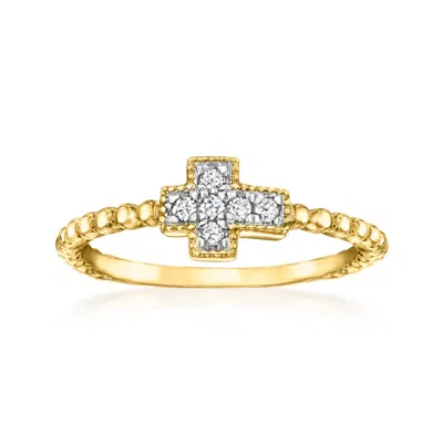 Ross-simons Diamond Cross Beaded Ring In 18kt Gold Over Sterling In White