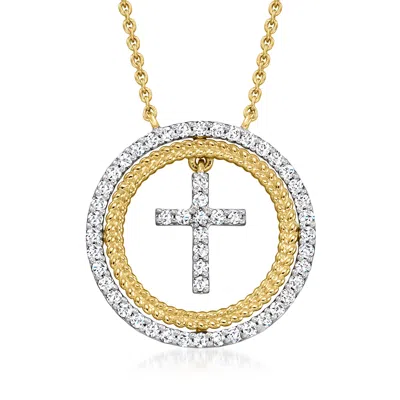 Ross-simons Diamond Cross Circle Necklace In 18kt Gold Over Sterling In Multi