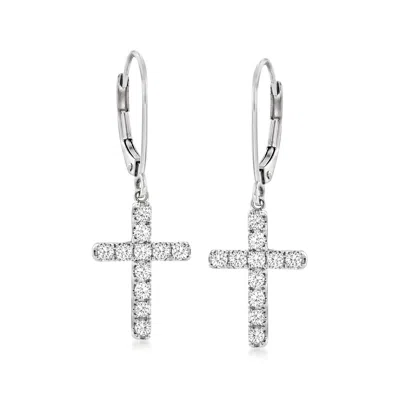 Ross-simons Diamond Cross Drop Earrings In 14kt White Gold