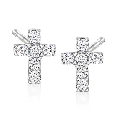 Ross-simons Diamond Cross Earrings In 14kt White Gold