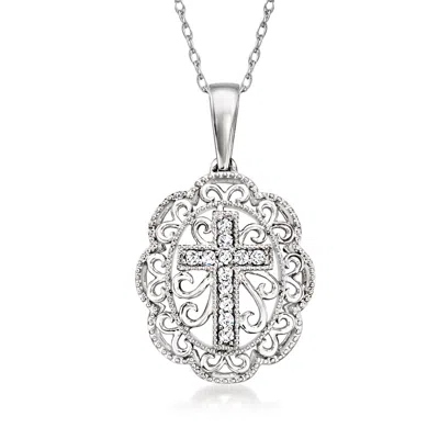 Ross-simons Diamond Cross Filigree Pendant Necklace In Sterling Silver In Multi