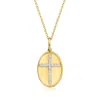 Ross-simons Diamond Cross Oval Pendant Necklace In 18kt Gold Over Sterling In Gold
