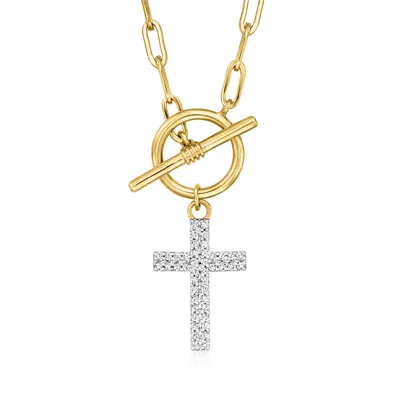 Ross-simons Diamond Cross Paper Clip Link Toggle Necklace In 18kt Gold Over Sterling In Silver