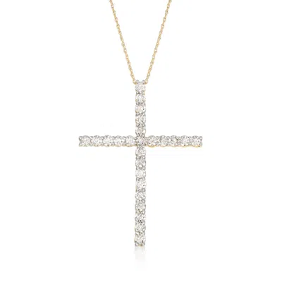 Ross-simons Diamond Cross Pendant Necklace In 14kt Yellow Gold In Multi