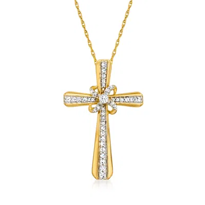 Ross-simons Diamond Cross Pendant Necklace In 14kt Yellow Gold In Multi