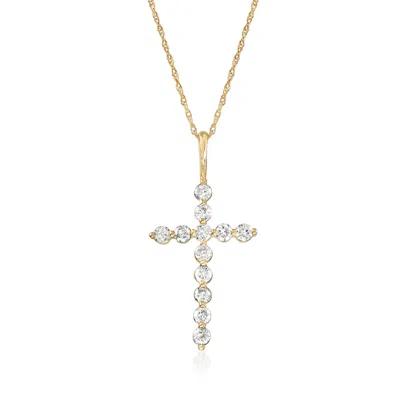 Ross-simons Diamond Cross Pendant Necklace In 14kt Yellow Gold In Multi