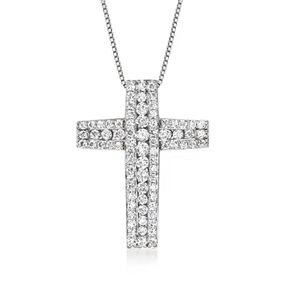 Ross-simons Diamond Cross Pendant Necklace In Sterling Silver In Multi